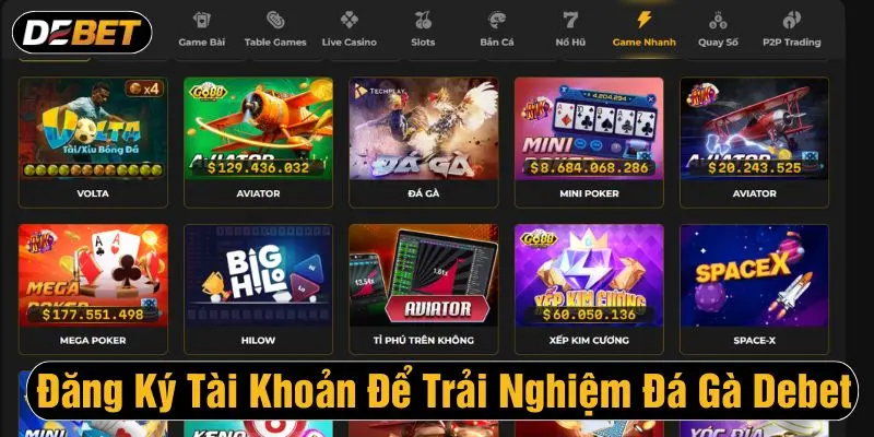 Đăng ký tài khoản tại Debet để tham gia cá cược đá gà chuyên nghiệp